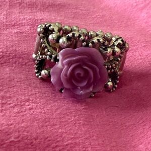 paparazzi Purple Rose Filigree Stretch Ring - Silver-Tone